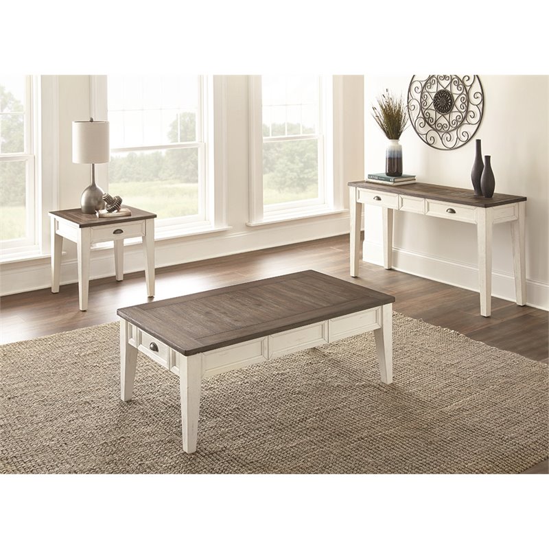 Cayla 1 Drawer End Table in Dark Oak and White