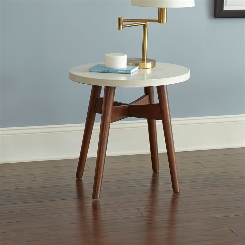 Serena End Table With Cherry Base and White Silverstone top