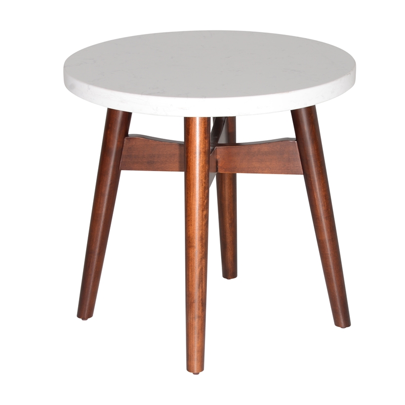 Serena End Table With Cherry Base and White Silverstone top