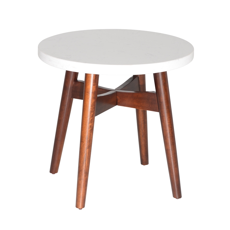 Serena End Table With Cherry Base and White Silverstone top