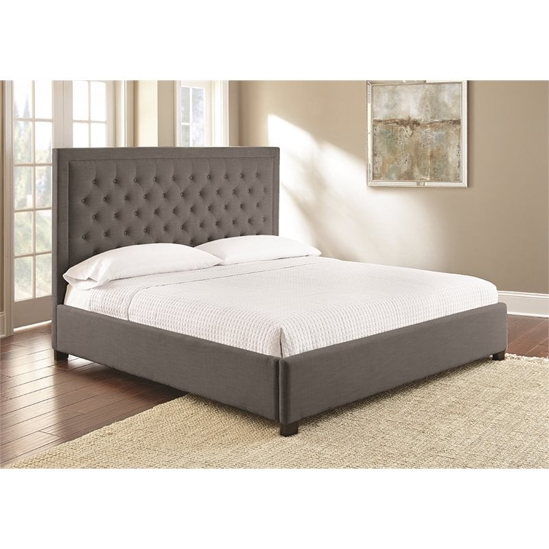 Steve Silver Isadora Tufted King Platform Bed in Gray
