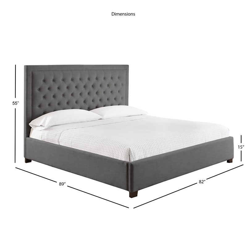 Steve Silver Isadora Tufted King Platform Bed in Gray