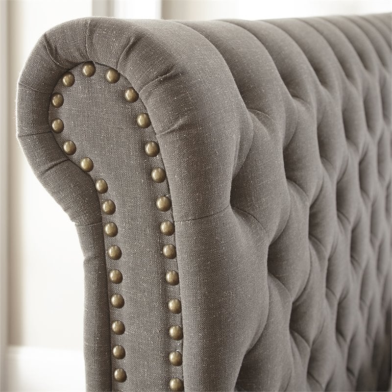 Steve Silver Swanson Tufted King Sleigh Bed in Gray