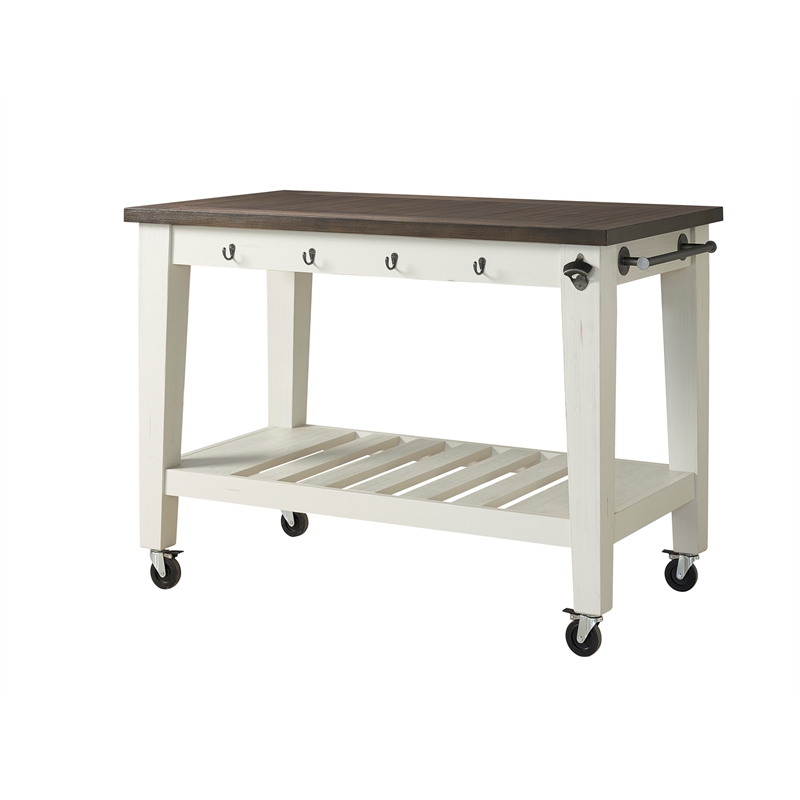 Cayla Kitchen Cart in Dark Oak and White