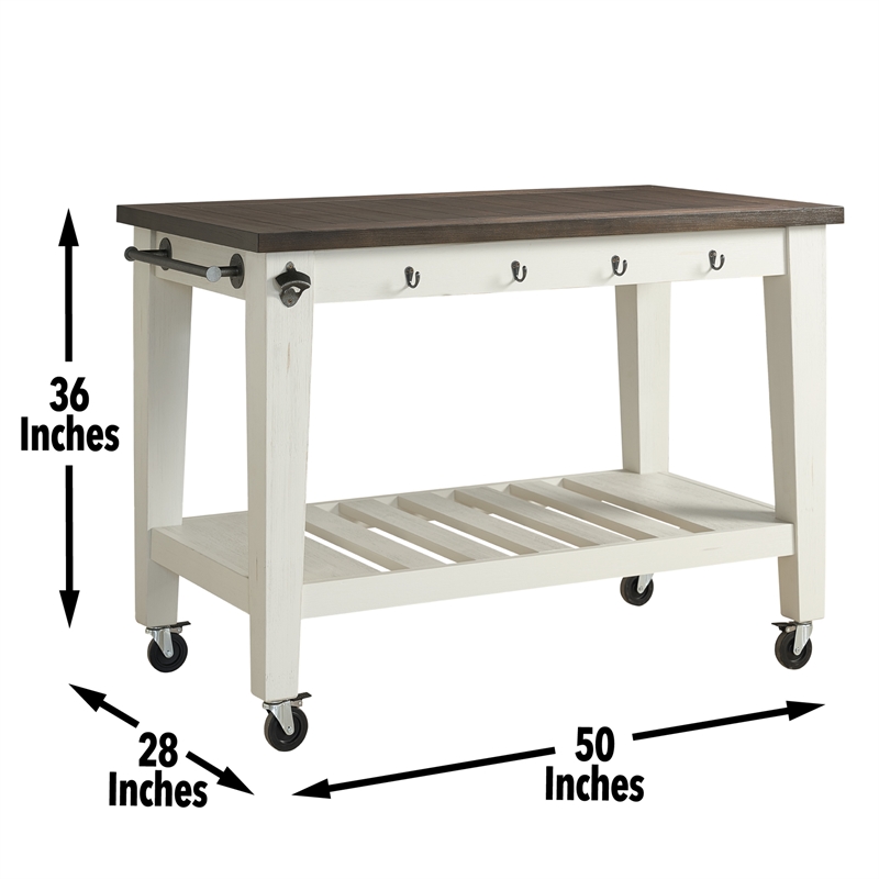 Cayla Kitchen Cart in Dark Oak and White