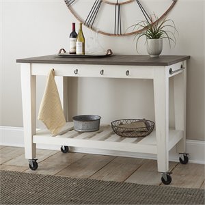 Cayla Kitchen Cart in Dark Oak and White