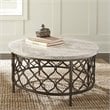 Roland Round Transitional Stone Top with Metal Base Coffee Table in Espresso