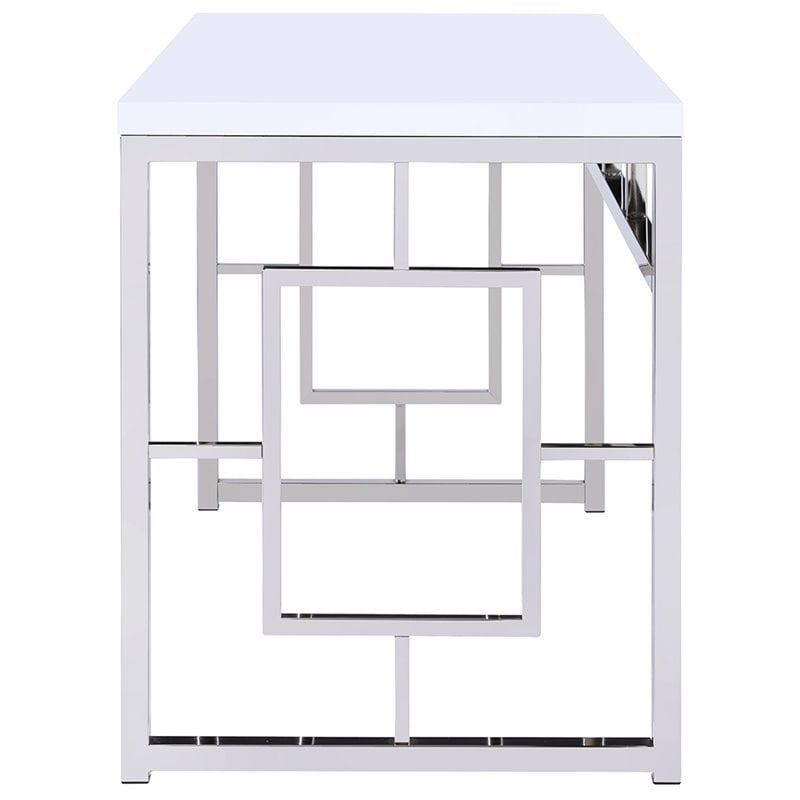 Steve Silver Alize Writing Desk in White and Chrome Metal