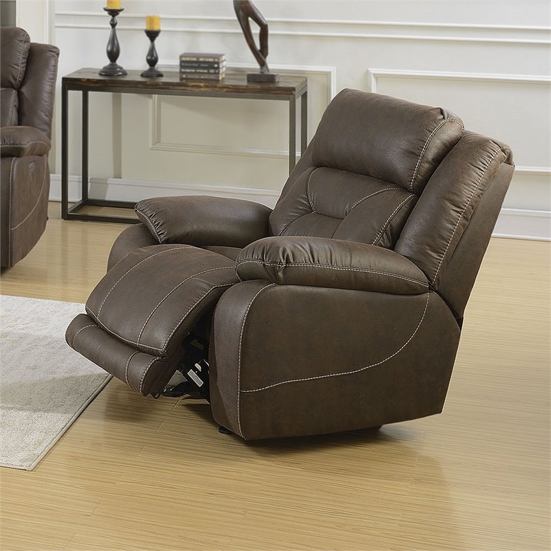 Steve Silver Aria Faux Leather Glider Recliner in Saddle Brown