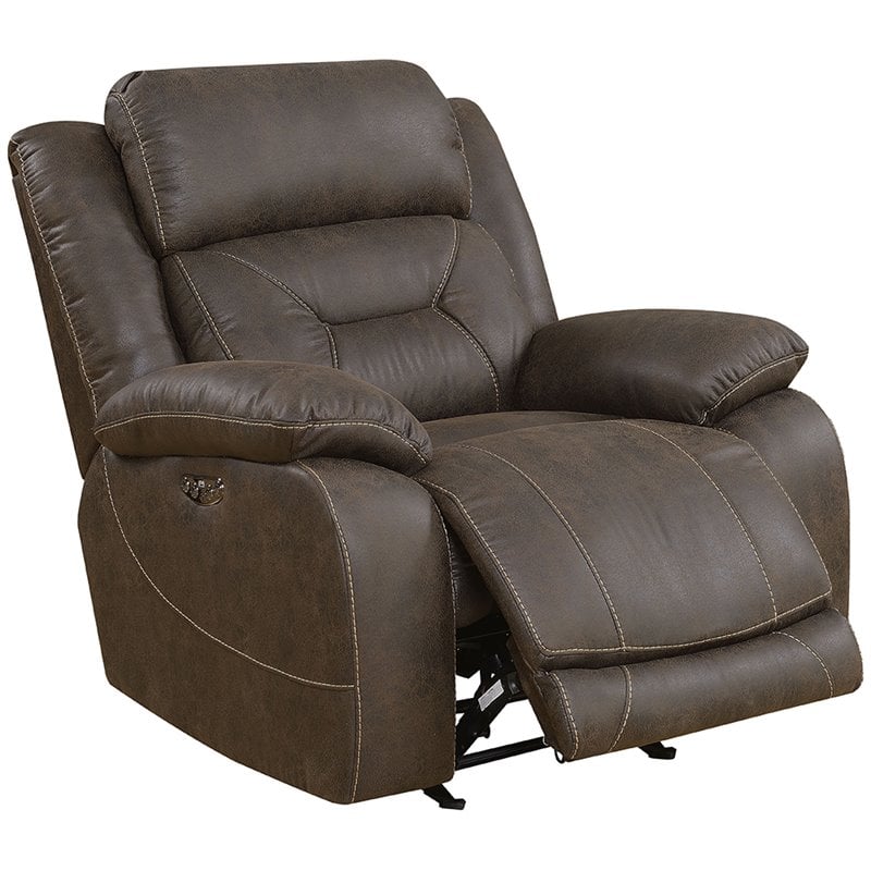 Steve Silver Aria Faux Leather Glider Recliner in Saddle Brown