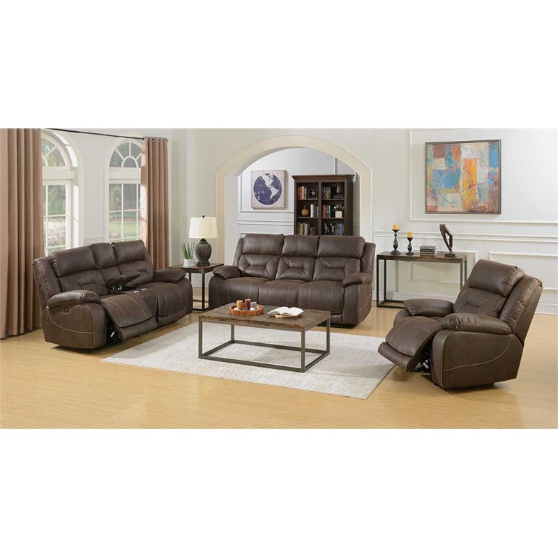 Steve Silver Aria Faux Leather Reclining Loveseat in Saddle Brown