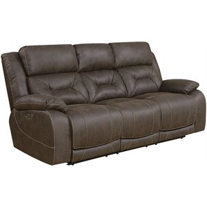 steve silver aria faux leather reclining sofa in saddle brown