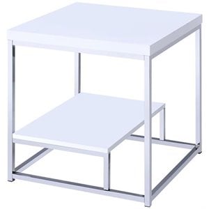 Steve Silver Lucia 24&quot Square End Table in White and Chrome Metal