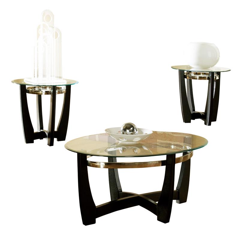 Steve Silver Matinee 3 Piece Glass Top Coffee Table Set in Black