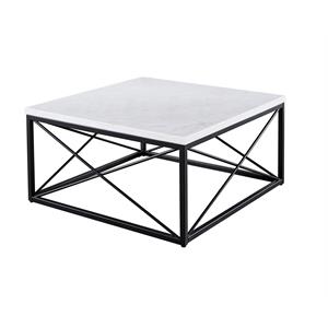 skyler white marble top and black iron base square cocktail table