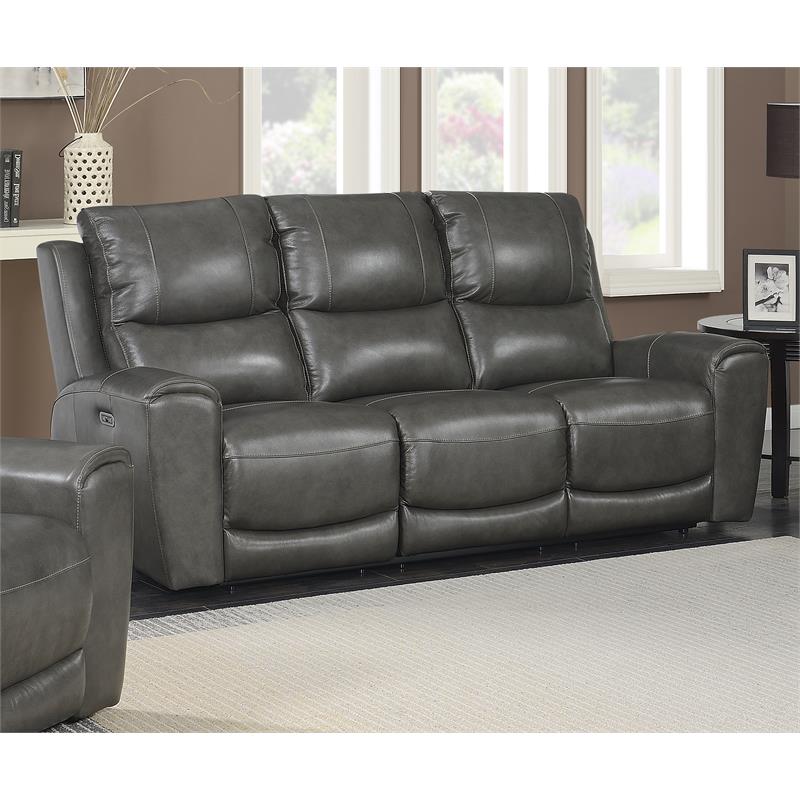 Laurel Grey Leather Power Reclining, Leather Power Recliner Sofa Gray
