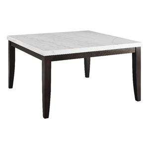 francis square white marble dining table with dark cherry legs