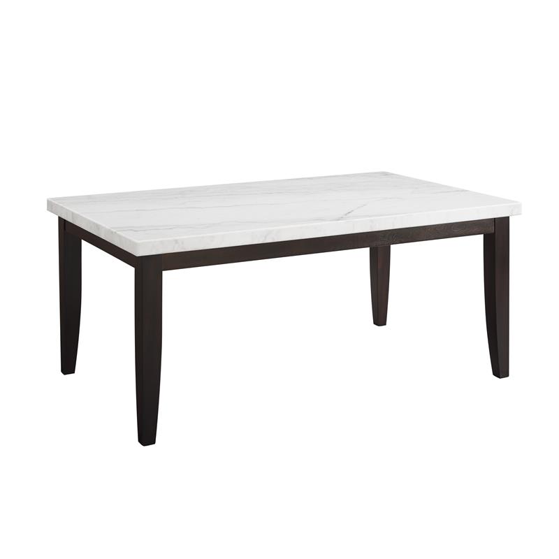 Francis 7-Piece Rectangle Dining Set White Marble Top and Black Side Chairs