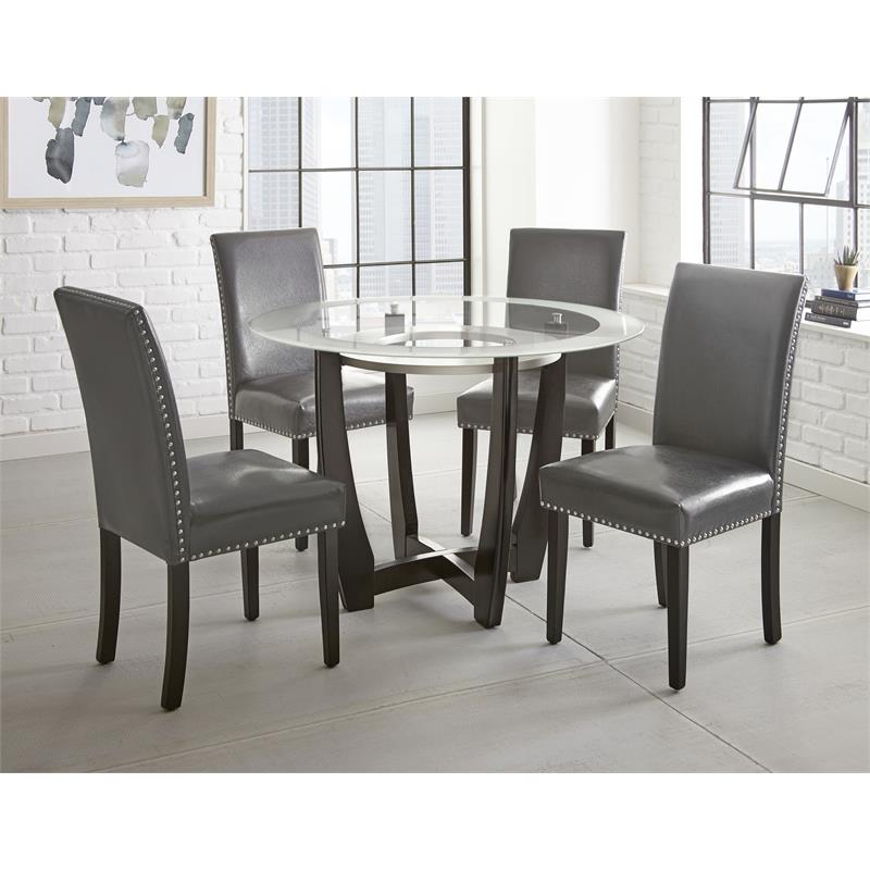 Steve Silver Verano Gray Faux Leather Side Chair in Espresso Finish