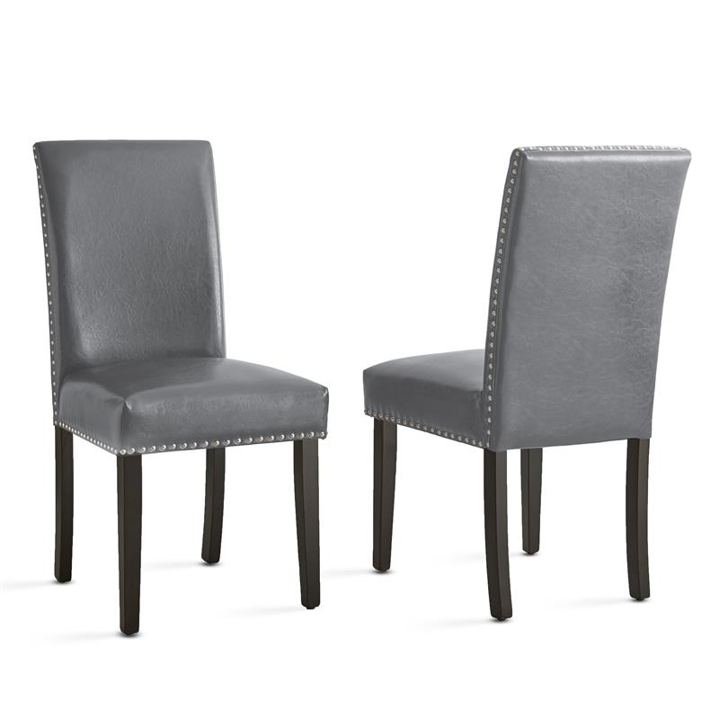Steve Silver Verano Gray Faux Leather Side Chair in Espresso Finish