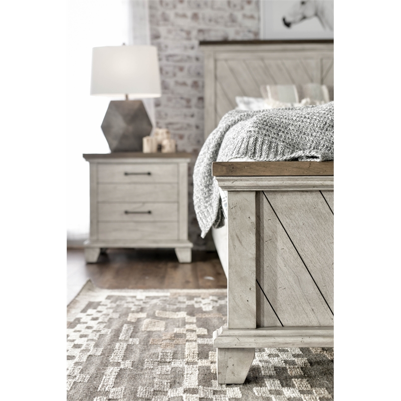 Bear Creek Rustic Ivory Wood Two Drawer Nightstand White