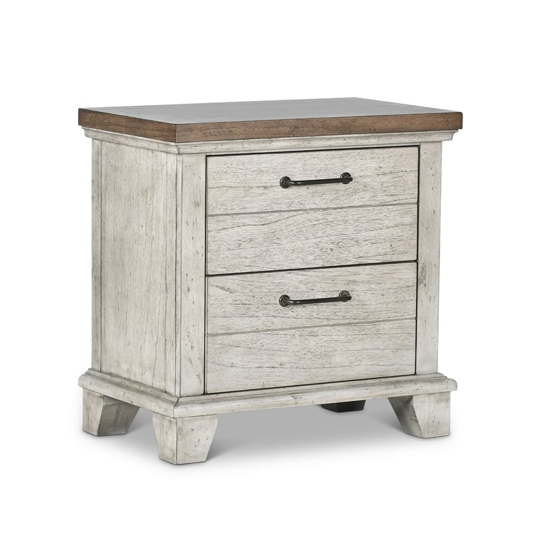 Bear Creek Rustic Ivory Wood Two Drawer Nightstand White