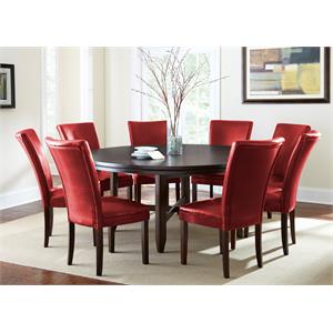 Hartford Dark Oak 9-Piece Dining Set with Red Leather Chairs