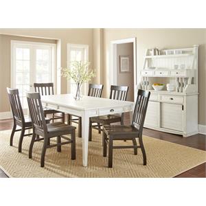 Cayla Antique White 7-Piece Dining Set with Dark Oak Chairs