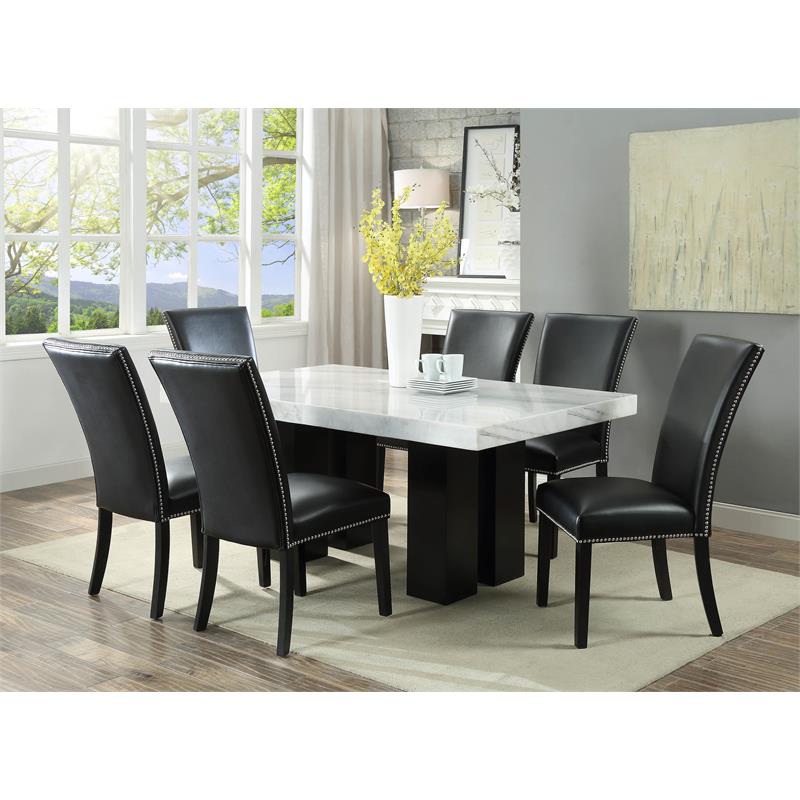 Camila Marble Top Rectanglular 7 Piece Dining Set In Black Cymax Business
