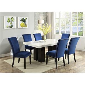 Camila Marble Top Rectanglular 7 Piece Dining Set in Blue