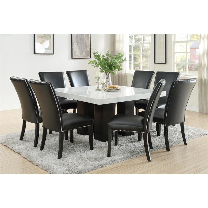 Camila Marble Top Square 9-Piece Dining Set with Black Chairs