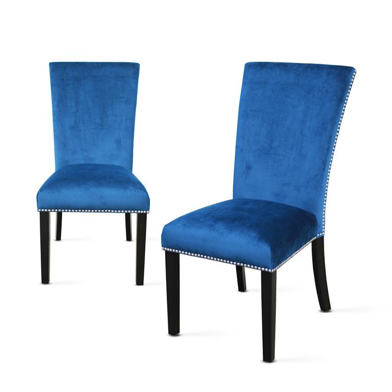 Camila Marble Top Square 9-Piece Dining Set with Blue Velvet Chairs