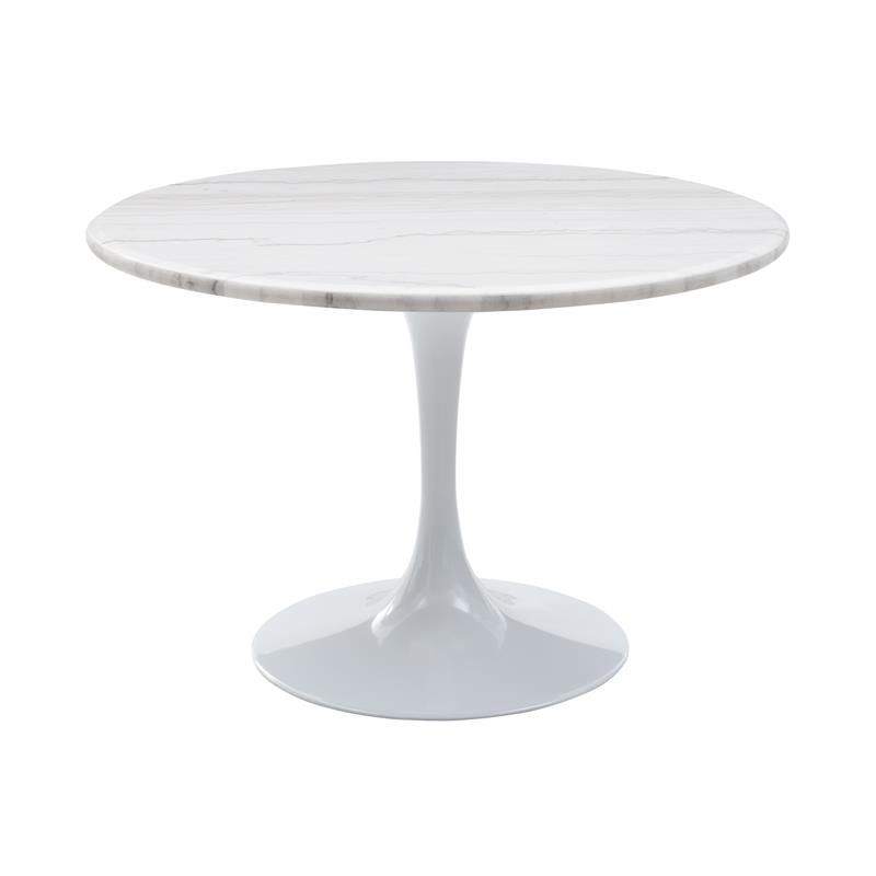Colfax White Marquina Marble 5-Piece Dining Set with Blue Chairs