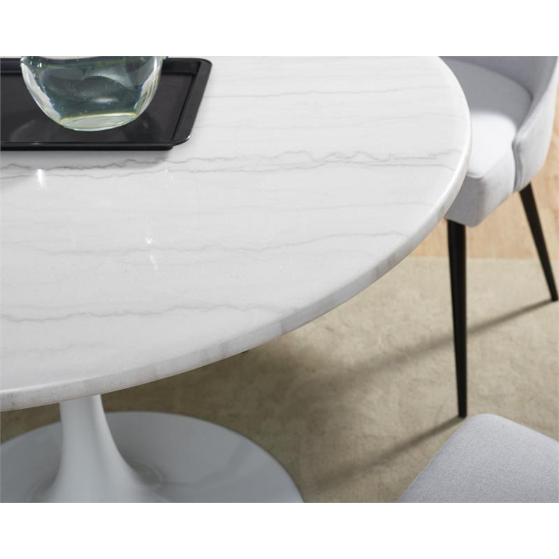 Colfax White Marquina Marble 5-Piece Dining Set with Blue Chairs