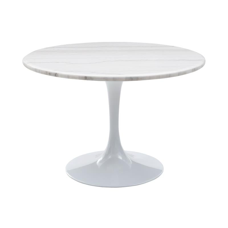 Colfax White Marquina Marble 5-Piece Dining Set with Black Vinyl Chairs