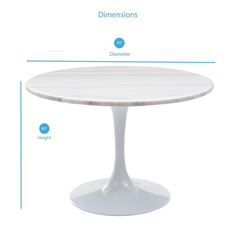 Colfax White Marquina Marble 5-Piece Dining Set with Black Vinyl Chairs