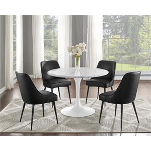 Colfax White Marquina Marble 5-Piece Dining Set with Black Vinyl Chairs