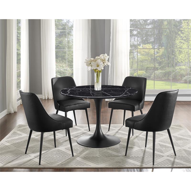 Colfax Black Marquina Marble 5 Piece Dining Set in Black