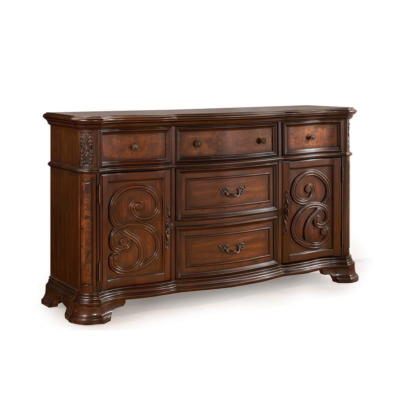 Royale Warm Pecan Brown Buffet of Poplar wood and oak veneers