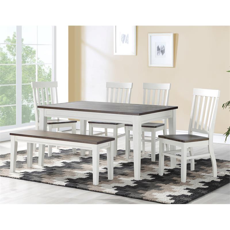 Caylie Two-Tone Ivory and Driftwood Fixed Top Dining Table