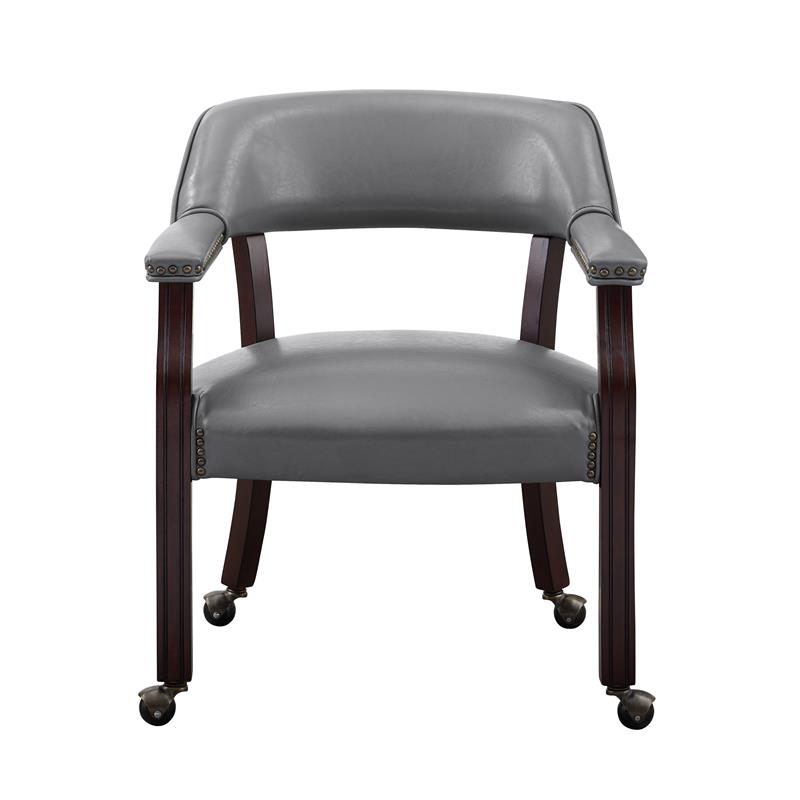 Steve Silver Tournament Gray Faux Leather Arm Chair with Casters