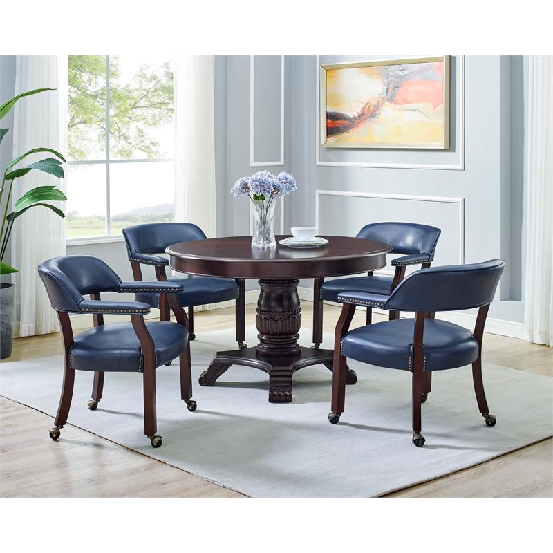 Steve Silver Tournament Navy Blue Faux, Leather Dining Chairs With Rollers