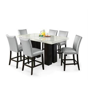 Camila Marble Top Rectangular 7-Piece Counter Height Dining Set - Silver