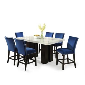 Camila Marble Top Rectangular 7-Piece Counter Height Dining Set - Blue Velvet