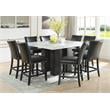 Camila Marble Top Square 9 Piece Counter Height Dining Set in Black