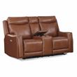 Natalia Caramel Leather Power Loveseat Console Recliner