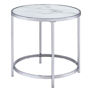 Steve Silver 24&quot Rayne Faux White Marble Top Round End Table