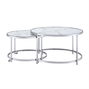 steve silver rayne faux marble glass and chrome nesting cocktail table set