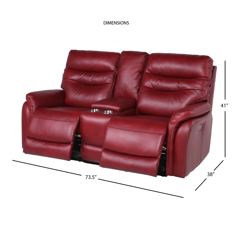 Fortuna Dark Red Leather Power Recliner, Panther Black Leather Power Reclining Sofa Console Loveseat