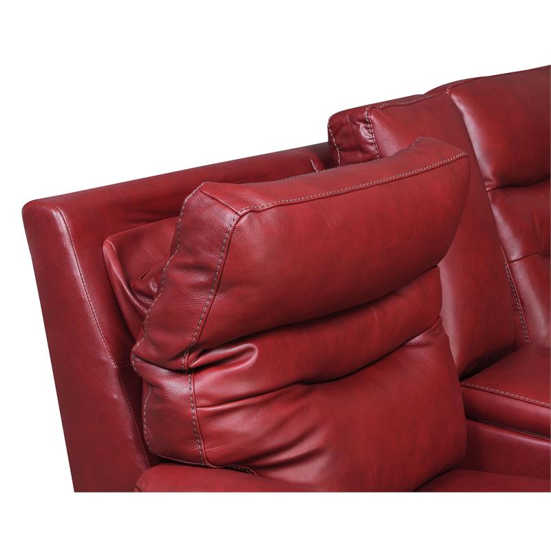 Fortuna Dark Red Leather Power Recliner, Red Leather Reclining Loveseat With Console
